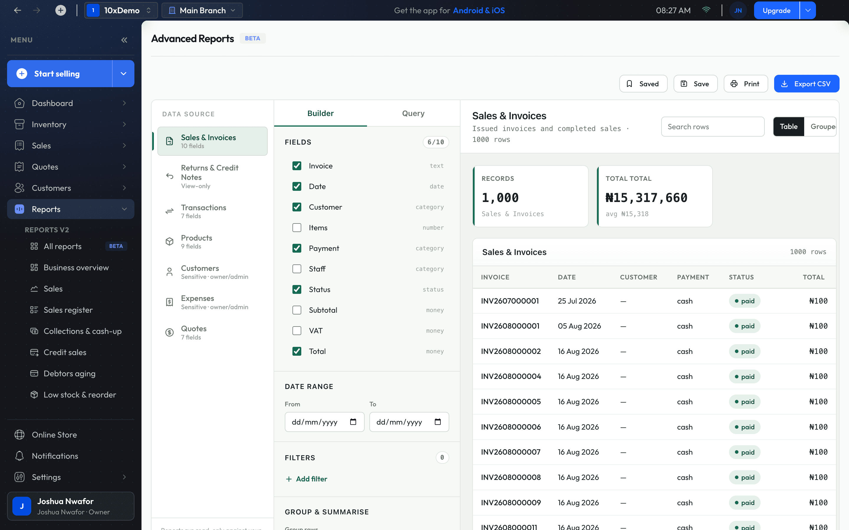 The Advanced Reports workspace