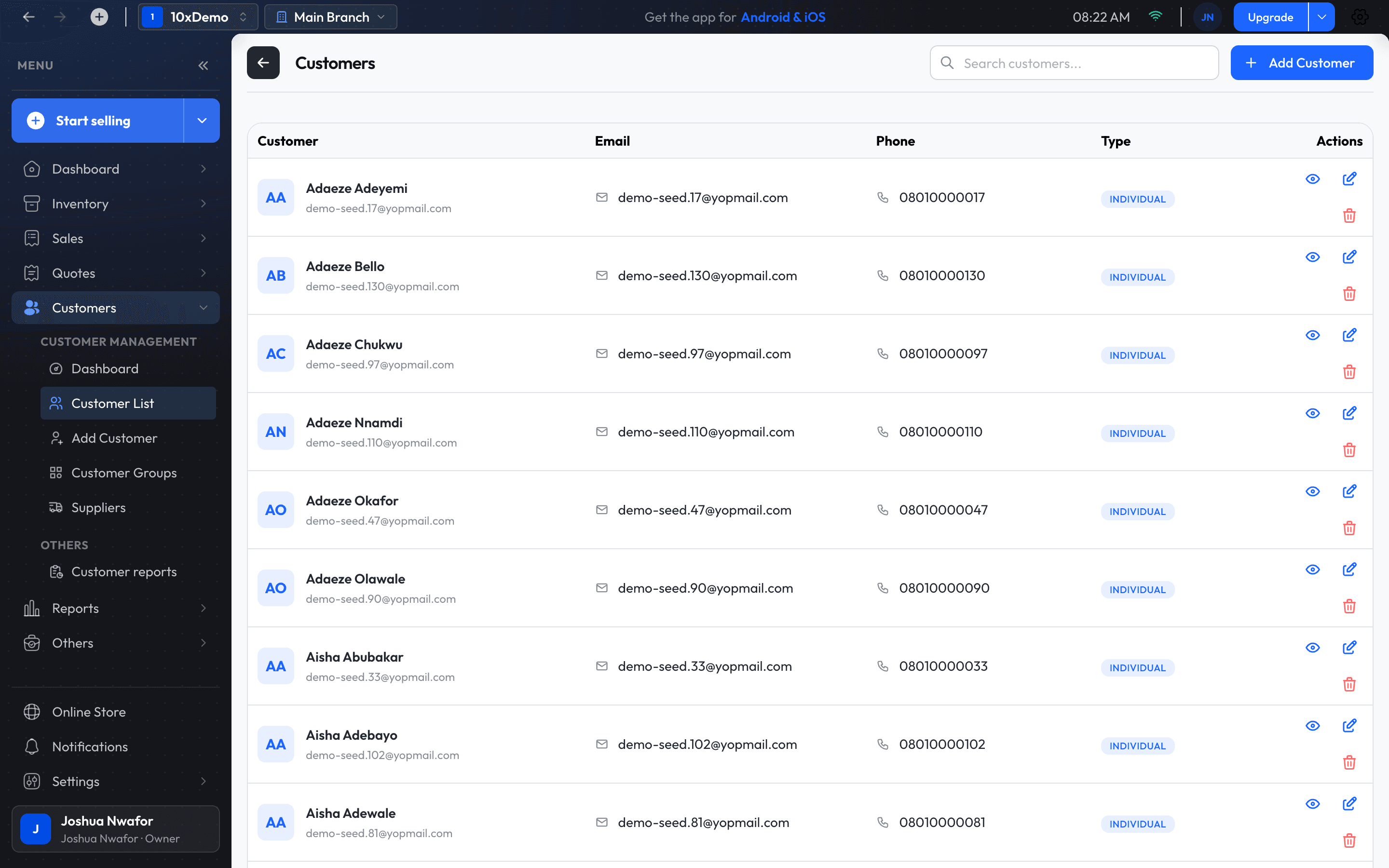 The customer list